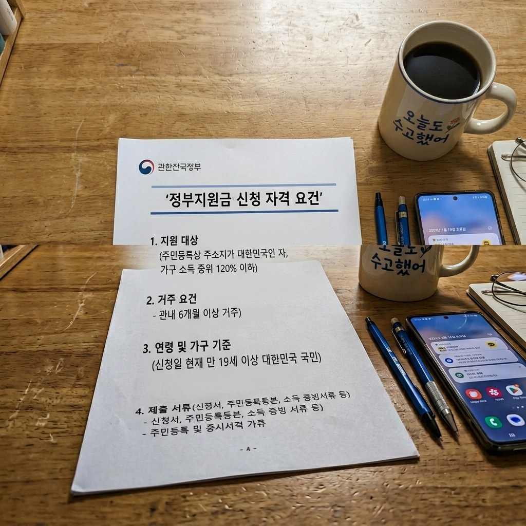 한국 정부지원금 신청 자격 요건을 설명하는 안내문