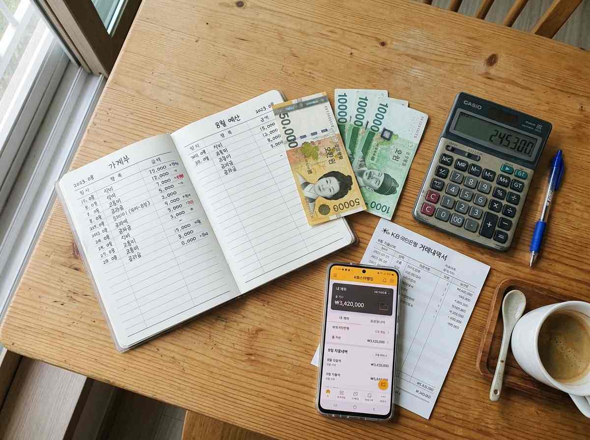 한국 가계 재정 계획을 세우는 모습