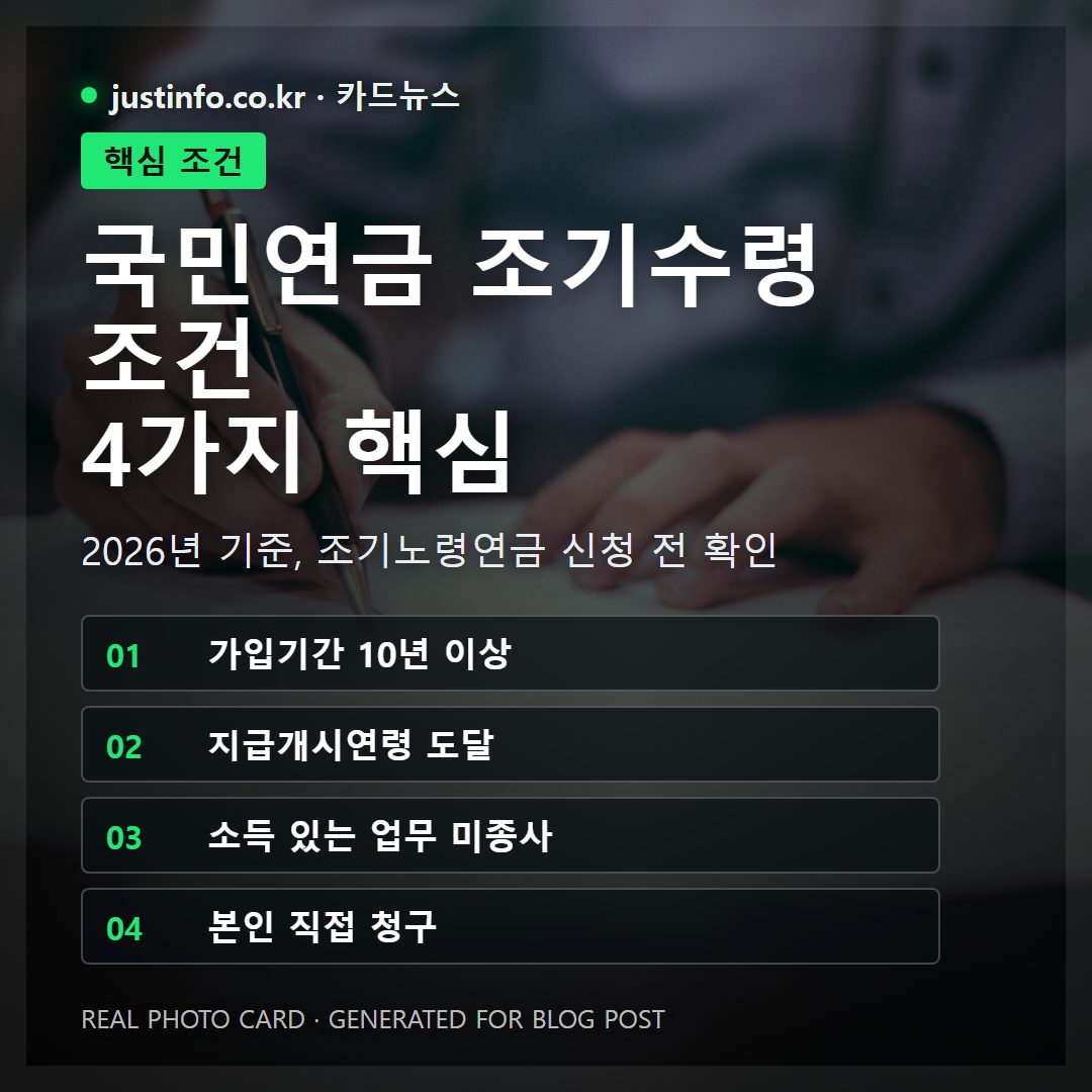 국민연금 조기수령 조건 2026, 나이·소득·감액률 정리