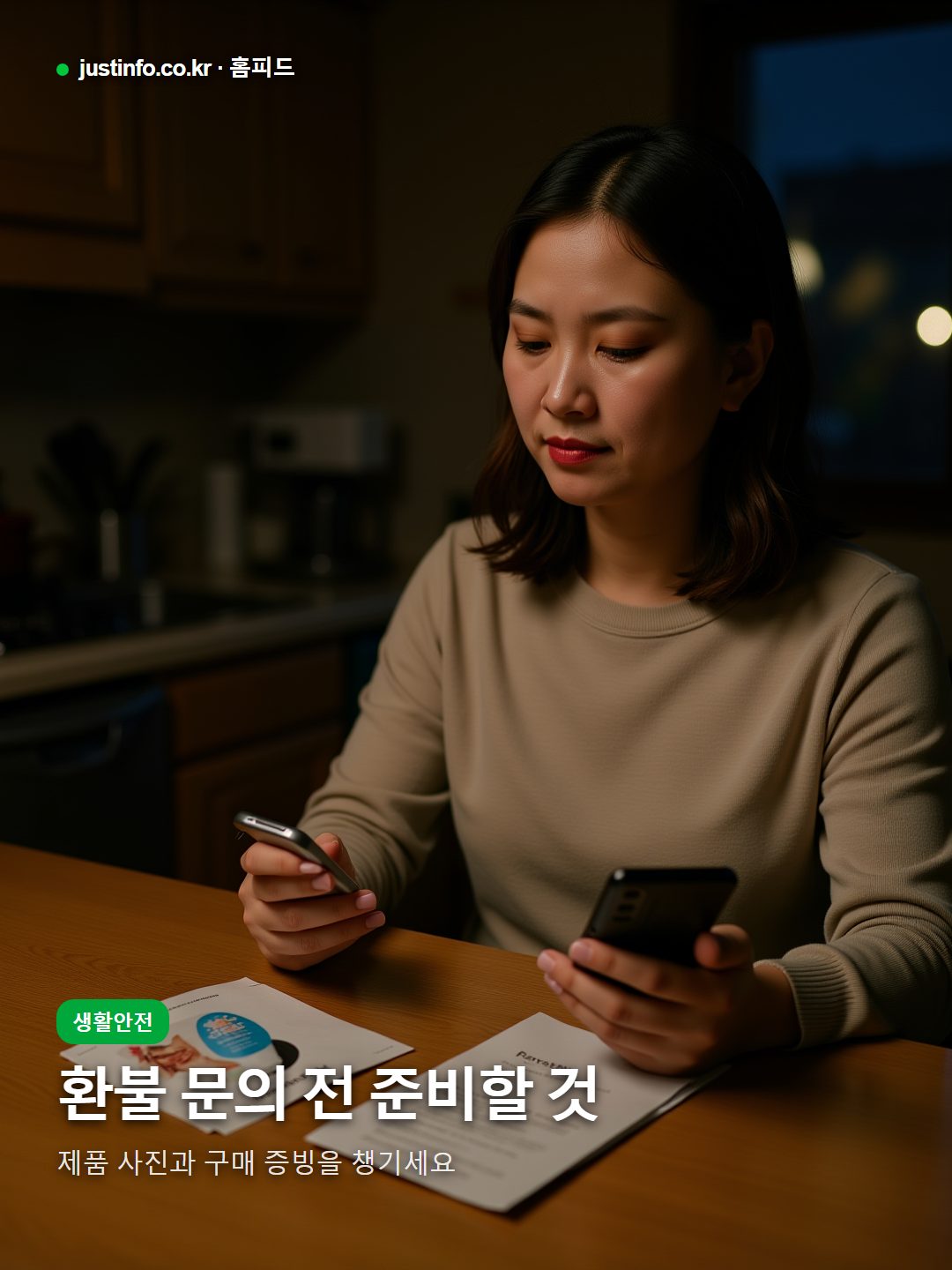 치약 제품 사진과 구매 증빙을 준비하는 환불 문의 장면