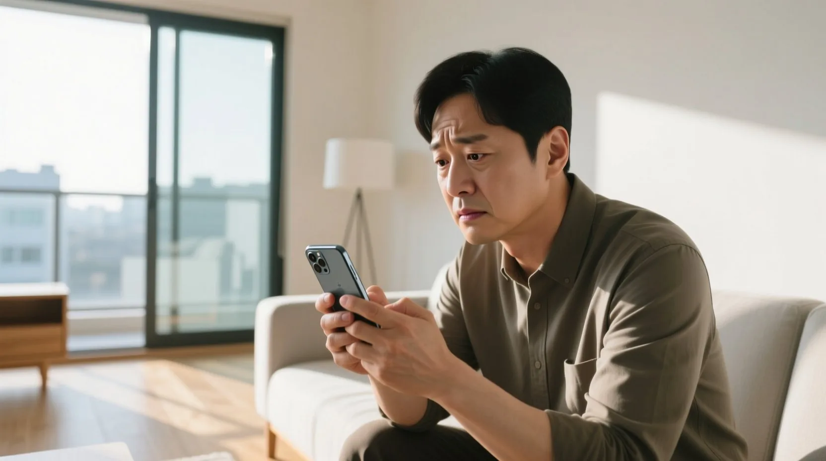 스마트폰으로 정보를 확인하는 모습