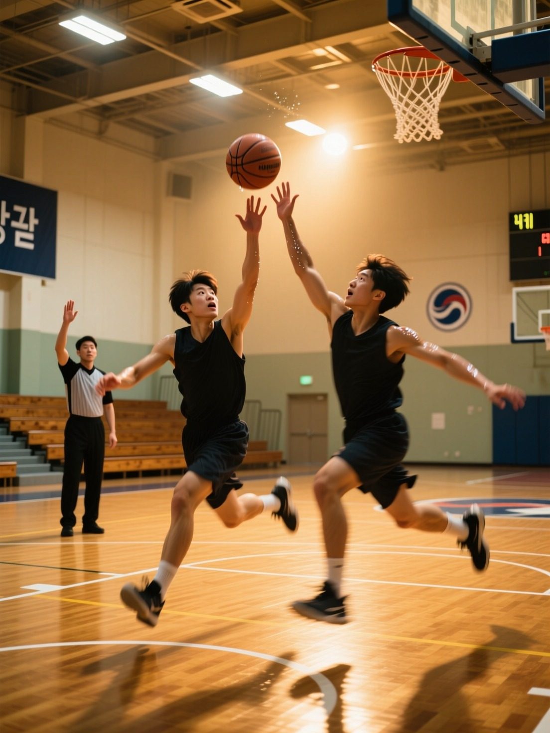 경기 막판 34.7초를 남기고 팽팽하게 진행되는 농구 경기 장면